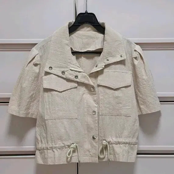 [BUNJANG] Linen Blend Puff Sleeve Jacket - New Arrival / 반팔 퍼프자켓 새상품