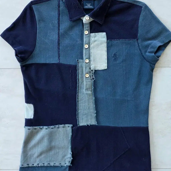 [BUNJANG] Polo Ralph Lauren Patchwork Vintage Pique Polo Shirt (Women's S/80) / [정품] 폴로 랄프로렌 패치워크 빈티지 피케 카라티 (여성 S.80)