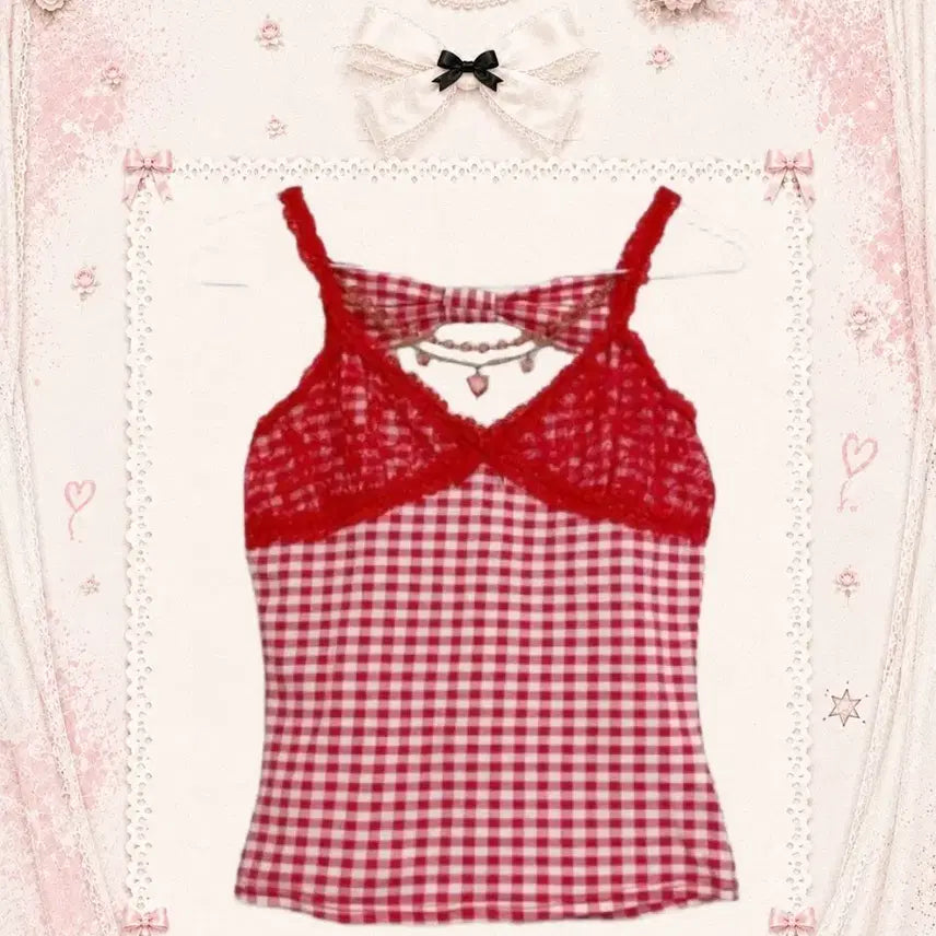 [BUNJANG] Lizlisa Red Check Camisole / lizlisa 리즈리사 레드체크 캐미솔