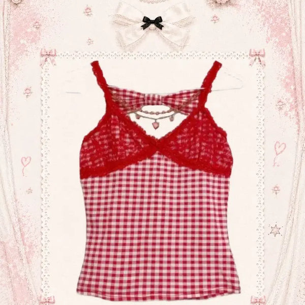 [BUNJANG] Lizlisa Red Check Camisole / lizlisa 리즈리사 레드체크 캐미솔