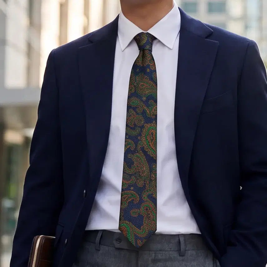 [BUNJANG] Customellow Blue Green Paisley Pattern Silk Slim Tie 7.5cm / 커스텀멜로우 블루 그린 페이즐리 패턴 넥타이 7.5cm S~A+등급 e1564
