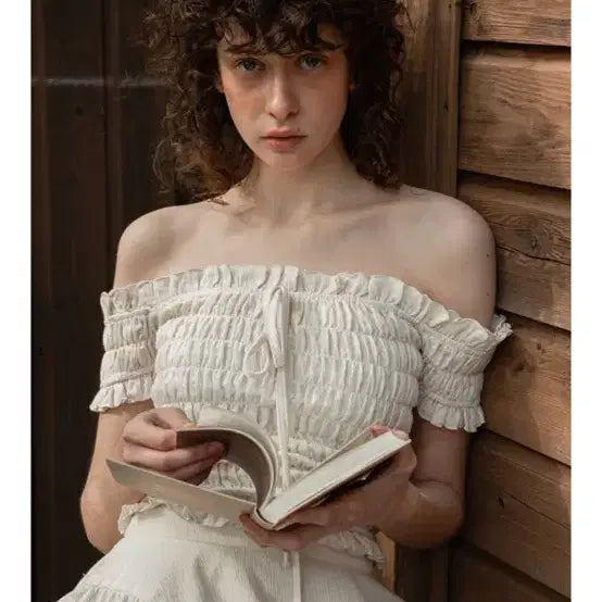[BUNJANG] Without Summer Garden Smoke Top Beige / 위드아웃썸머 Garden smoke top_beige