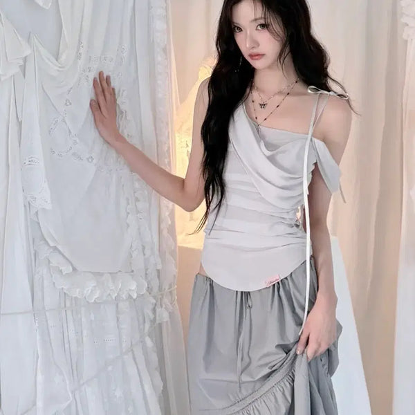 [BUNJANG] Newearl Glow Chiffon Shirred Sleeveless Blouse / 뉴얼린 Glow Chiffon Shirred Sleeveless Blouse