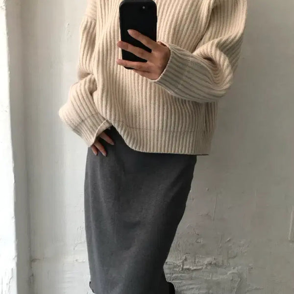 [BUNJANG] Acne Studios Ivory Cable Roundneck Knit S / Acne Studios 아크네스튜디오 아이보리 케이블 라운드넥 니트