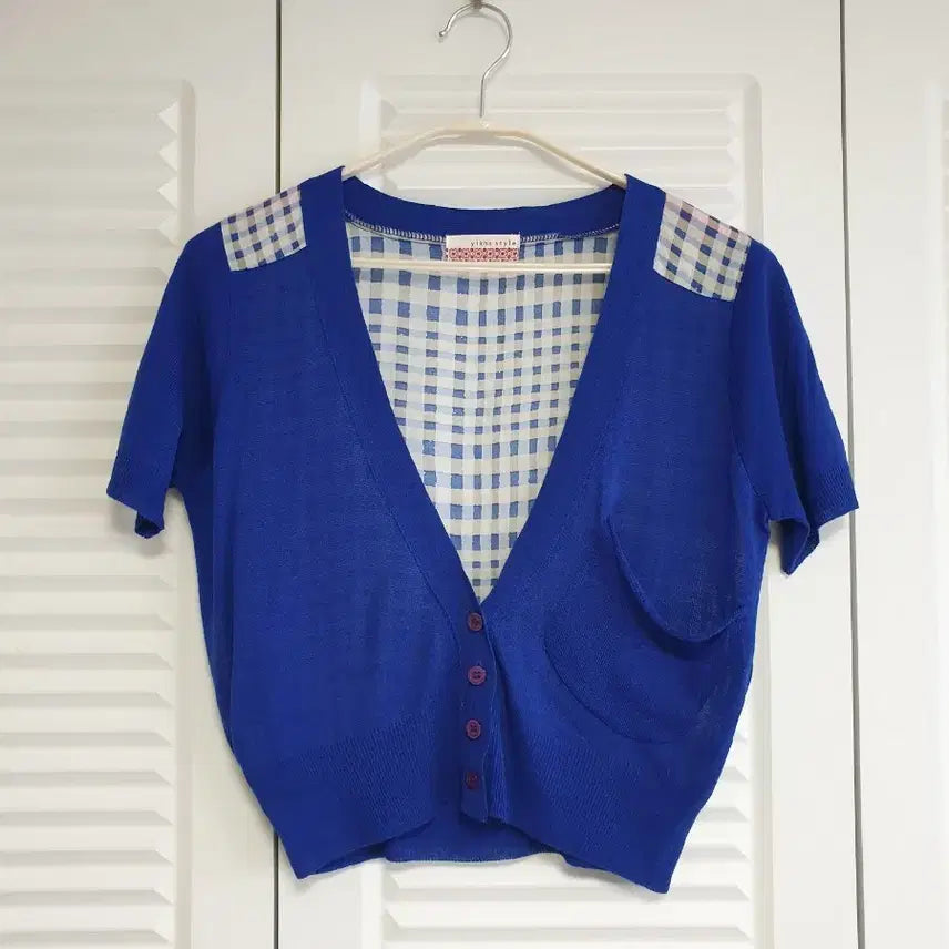 [BUNJANG] Korean Made Summer Knit Cardigan - Blue, Size S / 여름 니트 가디건 국산 55 S 블루