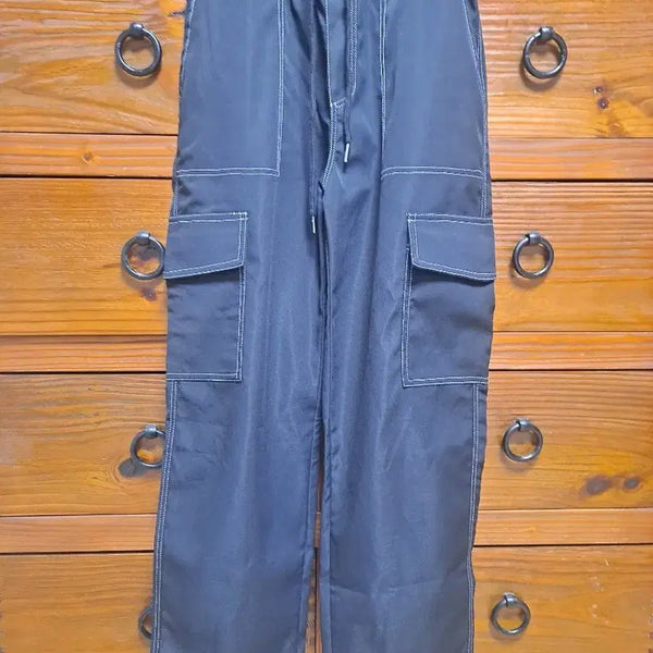 [BUNJANG] Black Stitch Wide Cargo Pants / 블랙 스티치 와이드 카고 팬츠