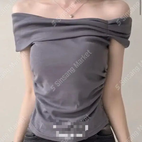 [BUNJANG] Wrinkle Off-Shoulder Top (Imported) - Gray, Ivory / 1회착) 오프숄더 주름 티 수입의류 그레이,아이보리