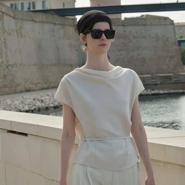 [BUNJANG] L'EVVRE Cowl Neck Blouse Light Beige S / 루에브르 카울넥 블라우스 라이트베이지 S