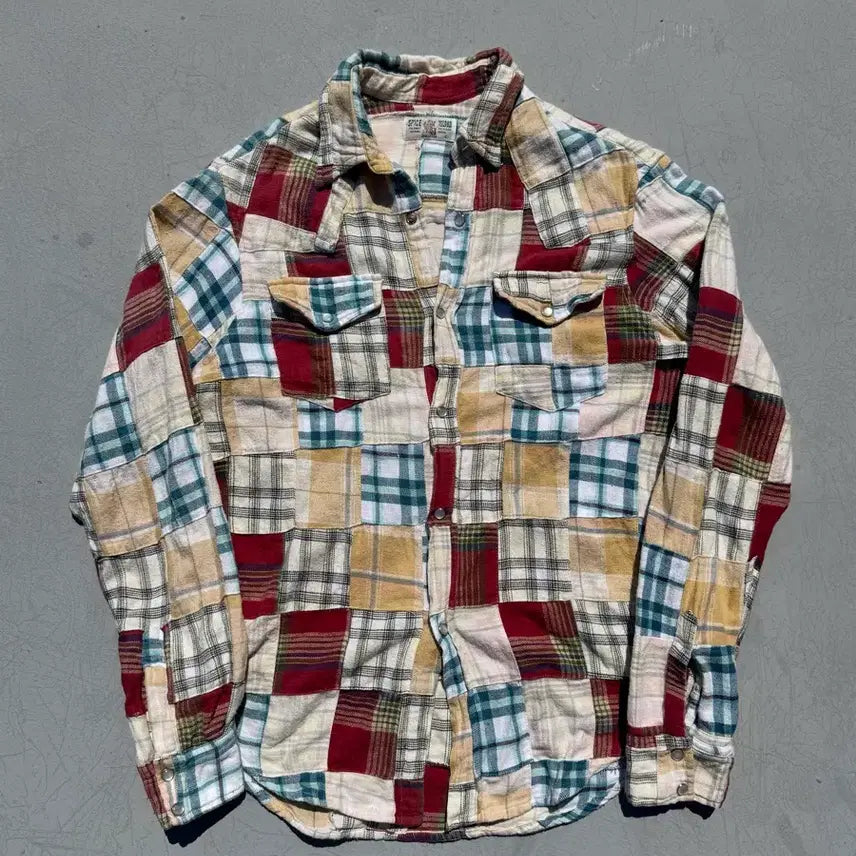 [BUNJANG] Vintage Madras Patchwork Western Shirt / 빈티지 마드라스 패치워크 웨스턴 셔츠