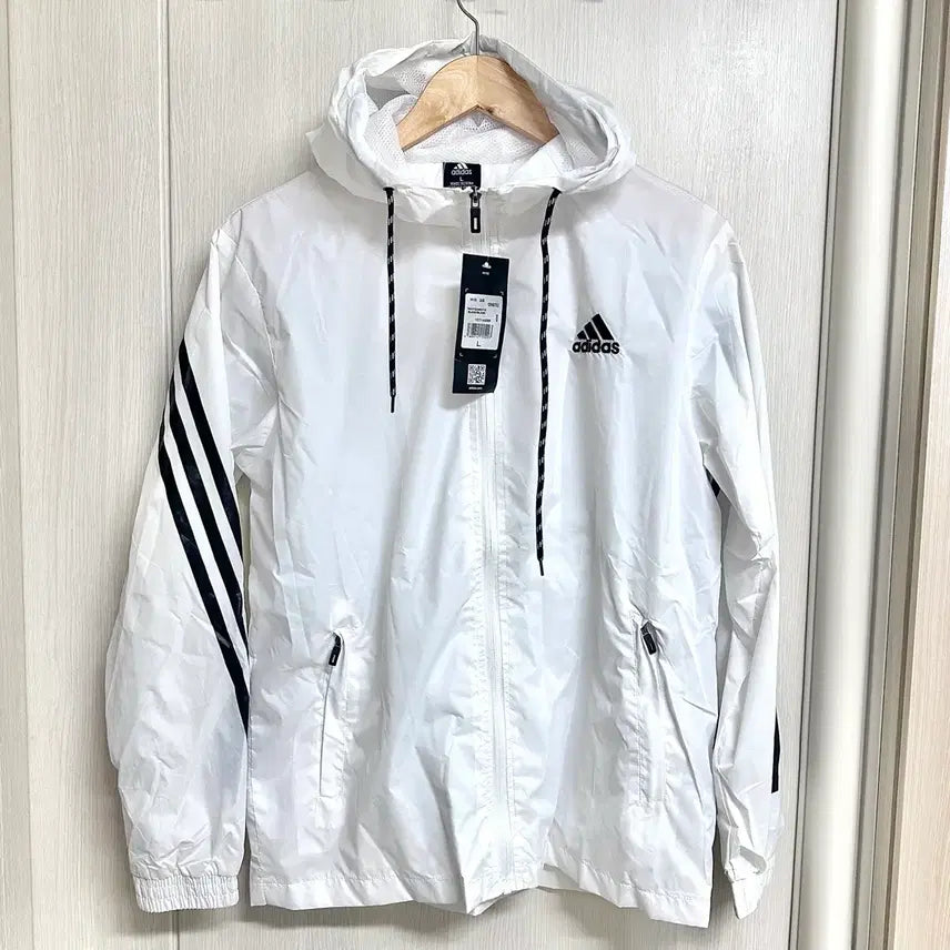 [BUNJANG] Adidas Windbreaker Hoodie Zip-Up White / 아디다스 바람막이 후드집업 화이트