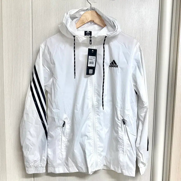 [BUNJANG] Adidas Windbreaker Hoodie Zip-Up White / 아디다스 바람막이 후드집업 화이트