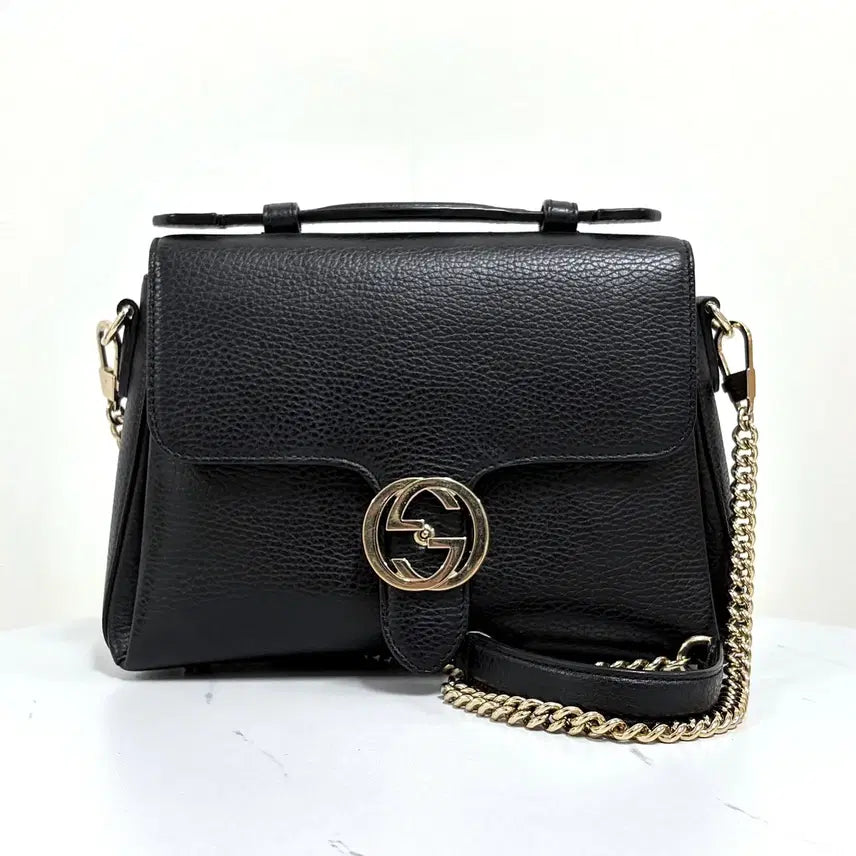 [BUNJANG] Gucci Interlocking Top Handle Chain Shoulder Bag Black / 구찌 인터로킹 탑 핸들 체인 숄더백 블랙 (510302)