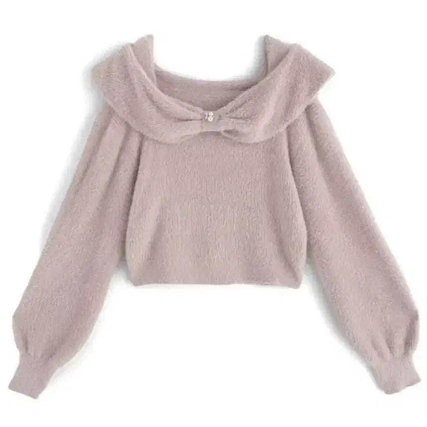 [BUNJANG] GRL Pink Angora Ribbon Crop Knit / grl 그레일 핑크 앙고라 리본 크롭 니트 양산형 지뢰계 스나계 걸리