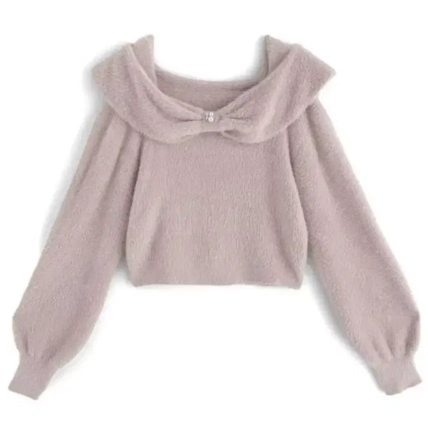 [BUNJANG] GRL Pink Angora Ribbon Crop Knit / grl 그레일 핑크 앙고라 리본 크롭 니트 양산형 지뢰계 스나계 걸리