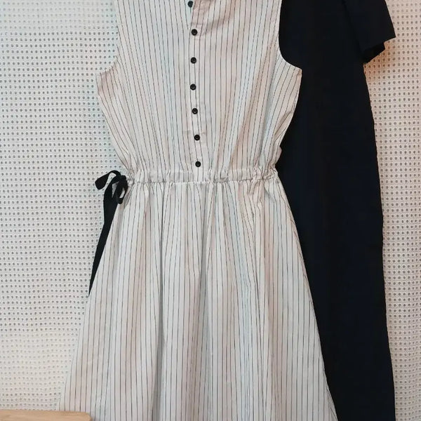 [BUNJANG] Stripe Sleeveless Shirt Dress L / 스트라이프 민소매 셔츠 원피스 L정도