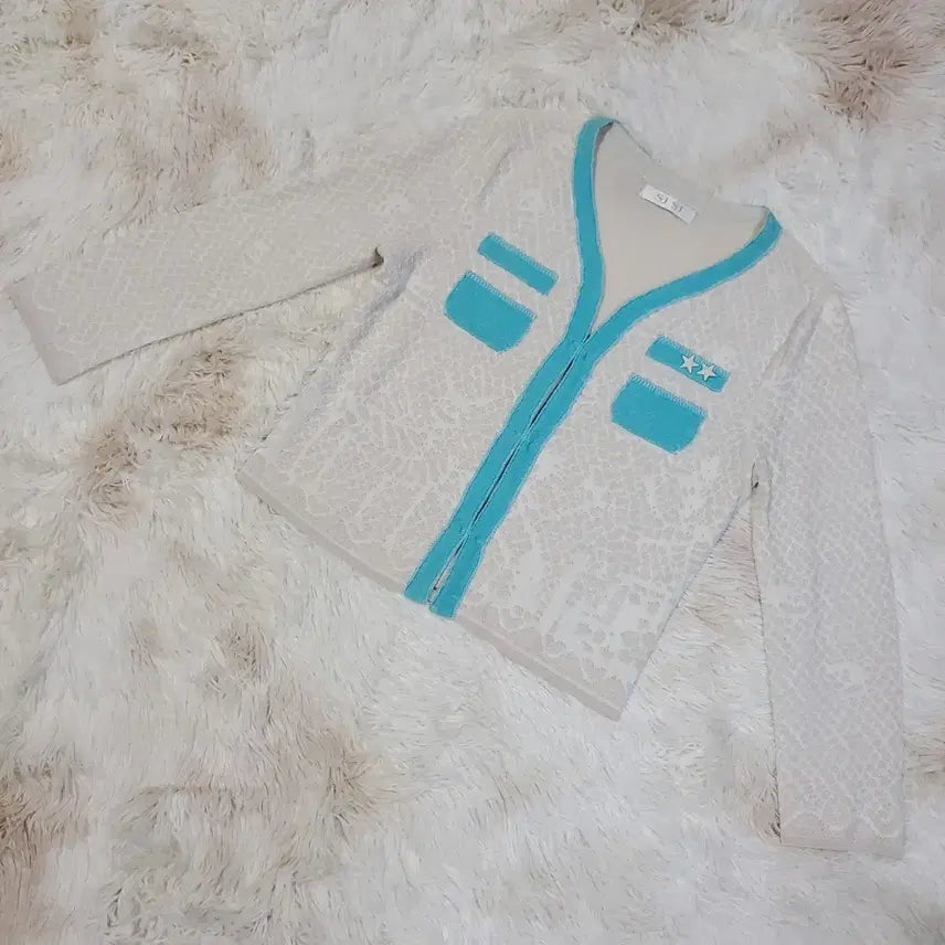 [BUNJANG] SJSJ Lace Blue Color-Block Cardigan / sjsj 레이스 블루 배색  가디건  free