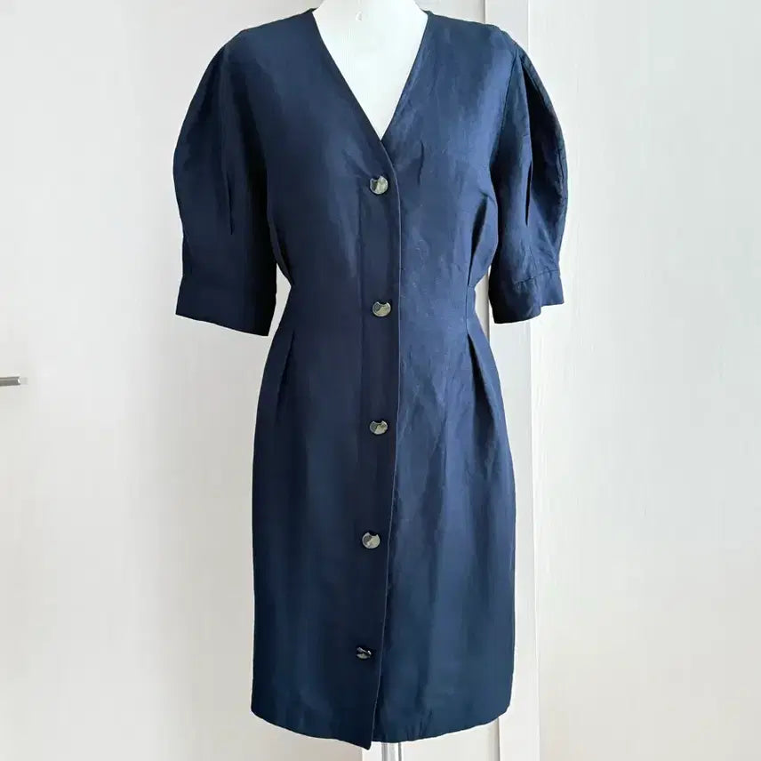 [BUNJANG] SISLEY Navy Linen Branded Dress / 시슬리 네이비색 린넨 브랜디드 원피스