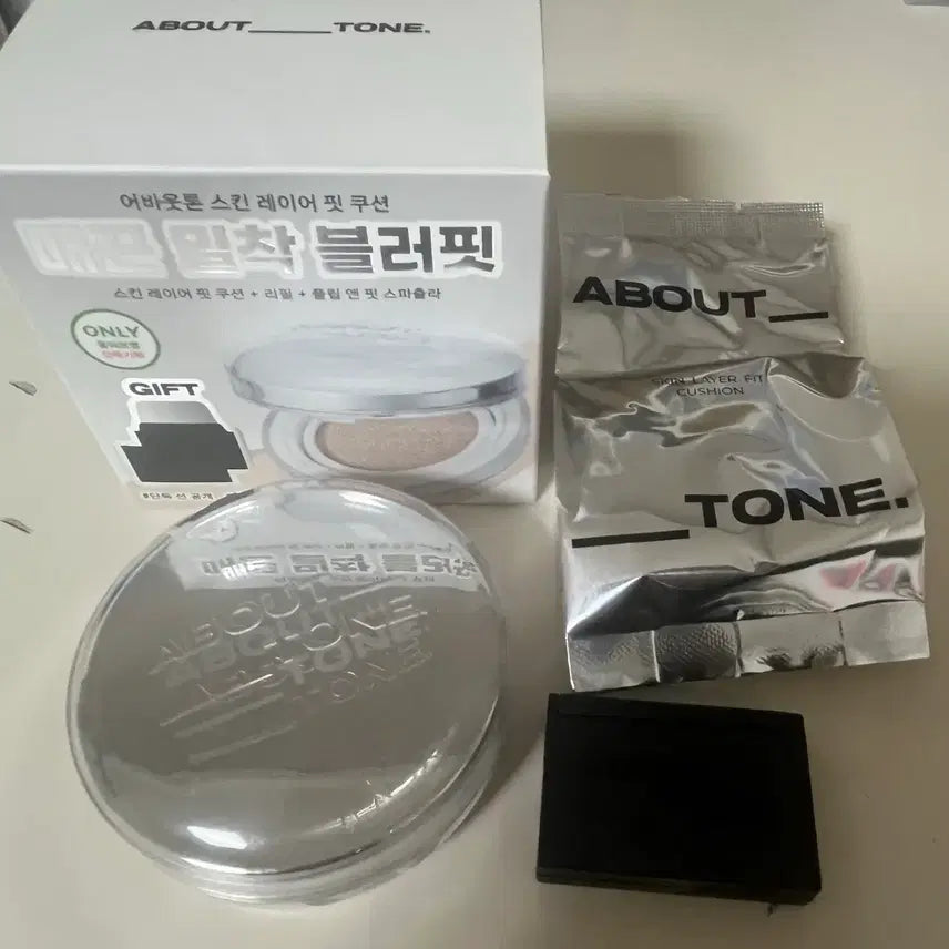 [BUNJANG] AboutTone Skin Layer Fit Cushion Set (Refill & Spatula) - Shade 22 Ivory / 어바웃톤 스킨 레이어 핏 쿠션 본품 리필 스파츌라 22호 아이보리