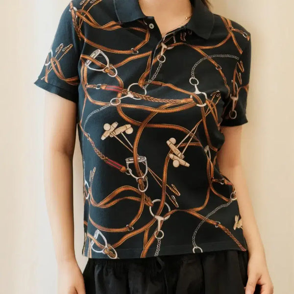 [BUNJANG] Lauren Ralph Lauren Women's Patterned Petite Short-Sleeve Polo Shirt / 폴로 우먼 패턴 쁘띠 반팔 카라티