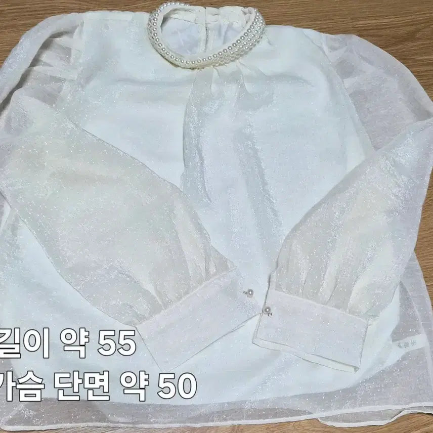 [BUNJANG] Pearl Bead Chiffon Blouse / 진주 비즈 목 쉬폰 블라우스