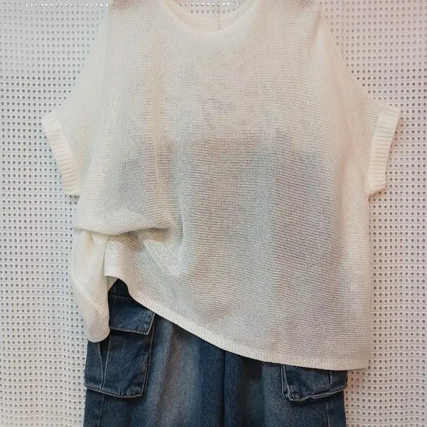 [BUNJANG] Ivory Knit Short Sleeve Top Free Size / 아이보리 니트 반팔 free