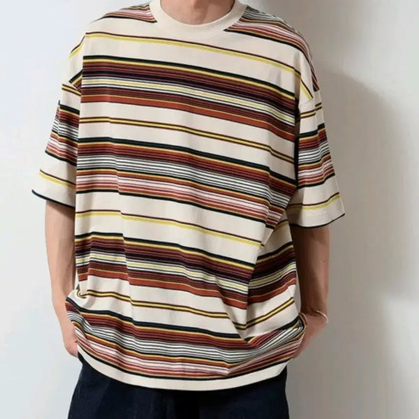 [BUNJANG] BEAMS Multi-Border Striped Short-Sleeve T-Shirt (L) / 빔즈 멀티보더 가로 줄무늬 반팔 티셔츠 L