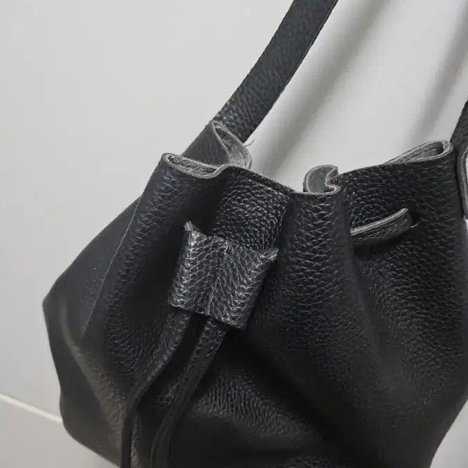 [BUNJANG] Black Leather Hobo Shoulder Bag / 복조리백 블랙 가죽 숄더백