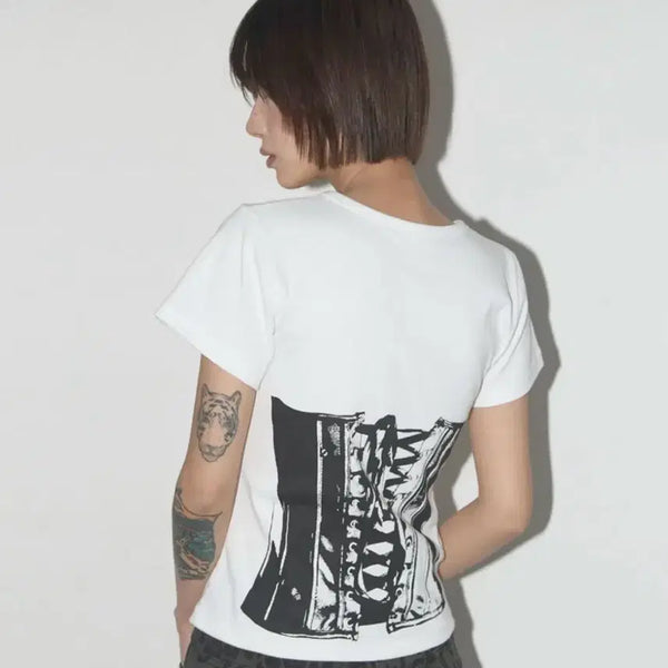 [BUNJANG] Fancy Club Back Corset Tee White / [팬시클럽]BACK CORSET TEE WHITE