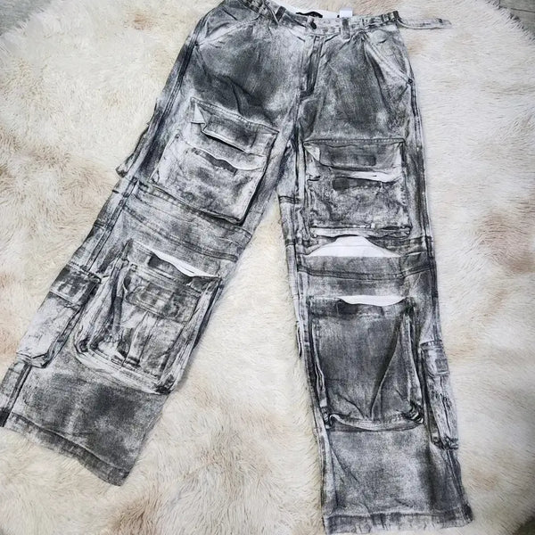 [BUNJANG] Projectgr Painted Denim Dirty White Cargo Pants Size 1 / 프로젝트지알 페인티드 데님 더티 화이트 카고 팬츠 1