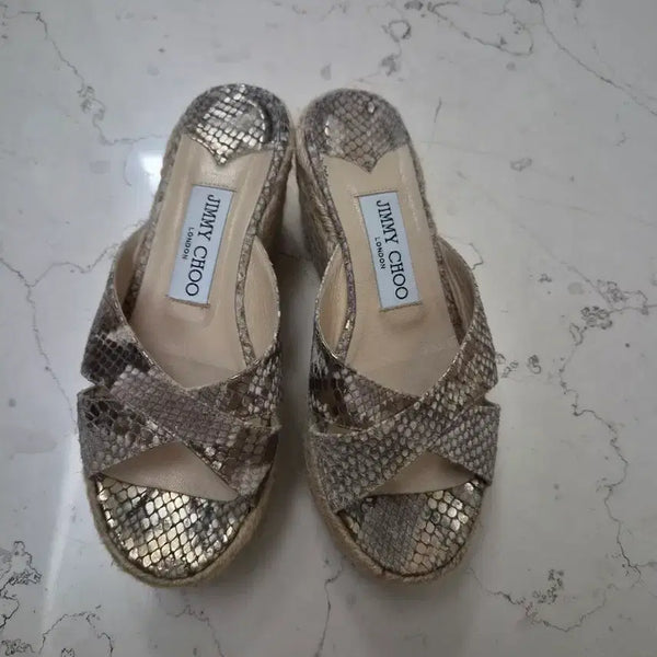 [BUNJANG] Jimmy Choo Snakeskin Wedge Heel Sandals / 지미추 뱀피 웨지힐 샌들슬리퍼