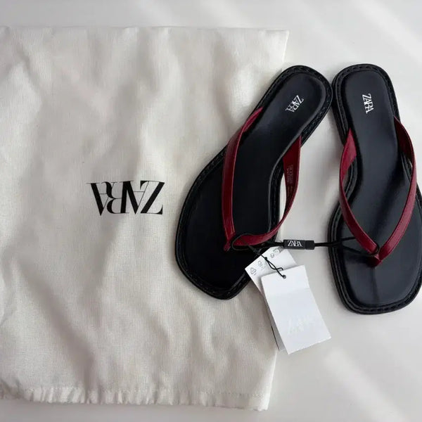 [BUNJANG] Zara Leather Thong Sandals Black / [새상품] 자라 레더 쪼리 샌들 블랙