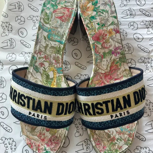 [BUNJANG] Christian Dior Floral Pattern Mules Slippers (Size 37.5 / 245) / 정품*디올 플로럴 패턴 뮬 슬리퍼 37.5(245)
