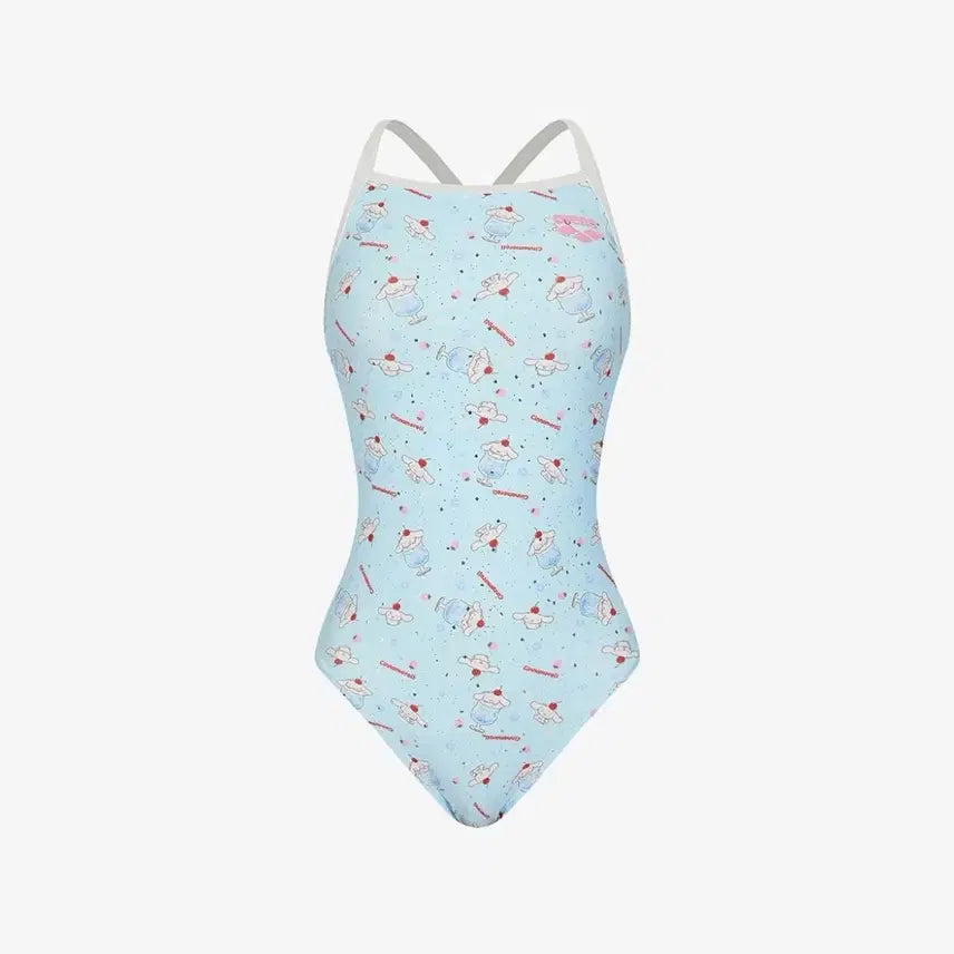 [BUNJANG] Arena Sanrio Cinnamoroll Women's One-Piece Double Cross Strap Swimsuit / 아레나 산리오 시나모롤 여성 원피스 더블 크로스 스트랩백