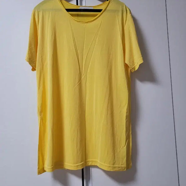 [BUNJANG] Yellow See-Through Short Sleeve T-Shirt / 노란색 시스루 무지 반팔 티셔츠
