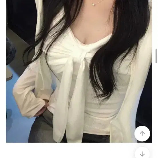[BUNJANG] Ably White Ribbons Shirring Camisole Cardigan Set / 에이블리 화이트 나시가디건세트