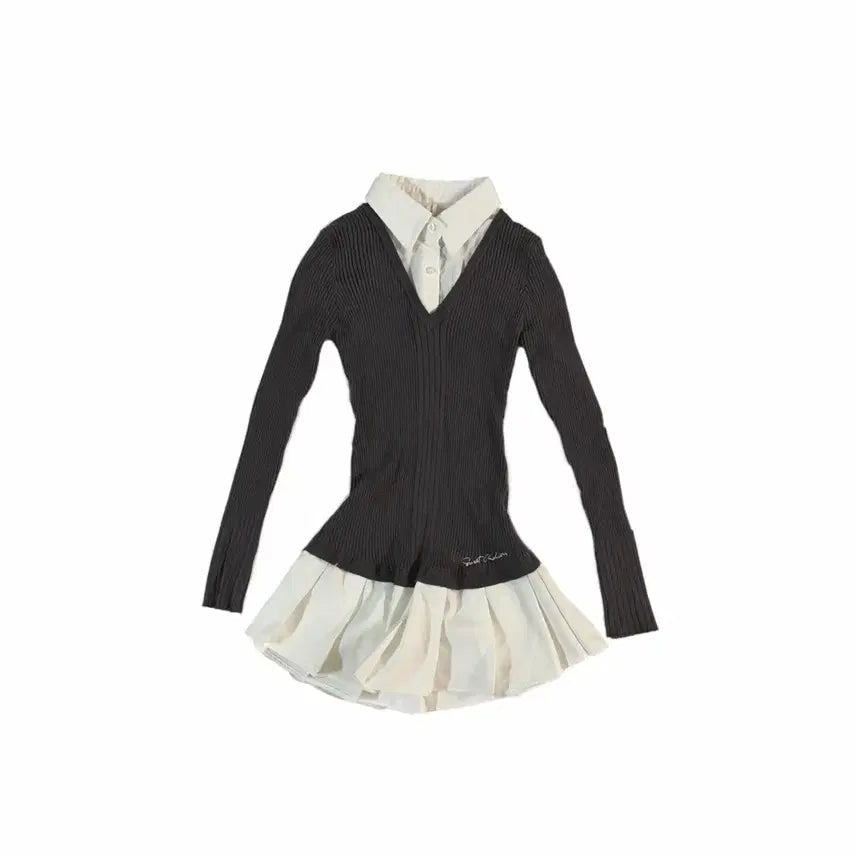 [BUNJANG] Ffifi Kara Knit Dress Shirt Long Sleeve Feminine / 프리피 카라 니트 원피스 셔츠 긴팔 페미닌