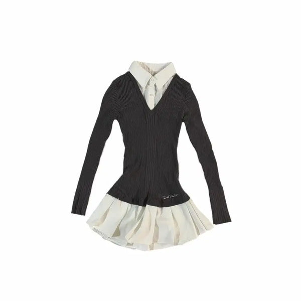 [BUNJANG] Ffifi Kara Knit Dress Shirt Long Sleeve Feminine / 프리피 카라 니트 원피스 셔츠 긴팔 페미닌