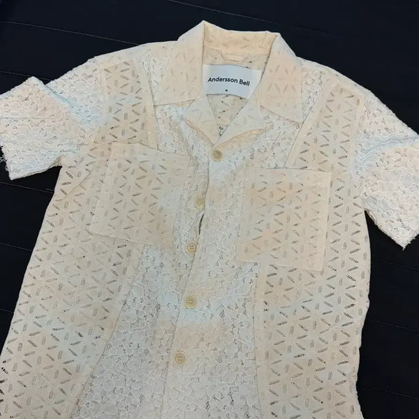 [BUNJANG] Andersson Bell Half Sheer Flower Lace Shirt Size M / 앤더슨벨 반팔 하프 시어 플라워 레이스 셔츠 M사이즈