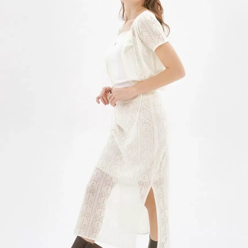 [BUNJANG] Nasty Fancy Club Punching Knit Cardigan Skirt Set-up / 네스티팬시클럽 펀칭 니트 가디건스커트셋업