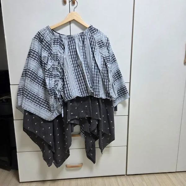 [BUNJANG] Asymmetrical Checkered Long Skirt / 언발 체크 롱스커트