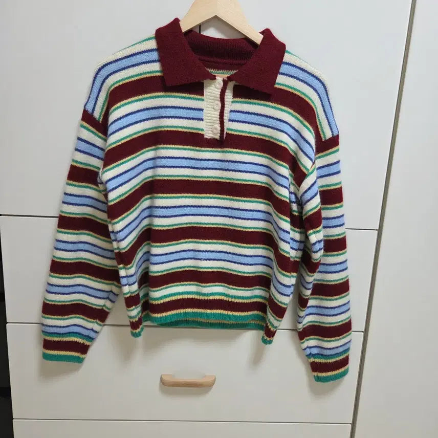 [BUNJANG] Striped Collar Knit T-Shirt / (새상품) 스트라이프 카라니트티