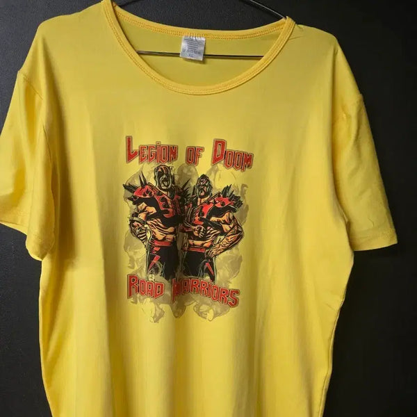 [BUNJANG] WWF Retro Road Warriors Short Sleeve T-Shirt Yellow / wwf 레트로 로드 워리어즈 반팔 티셔츠 옐로우
