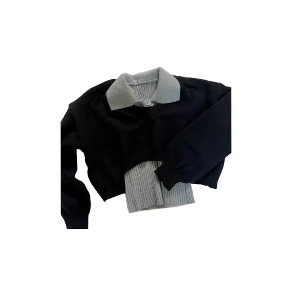 [BUNJANG] Knit Sleeveless + V-Neck Long Sleeve Knit Set / 니트 민소매 + 브이넥 긴팔 니트 세트 빈티지