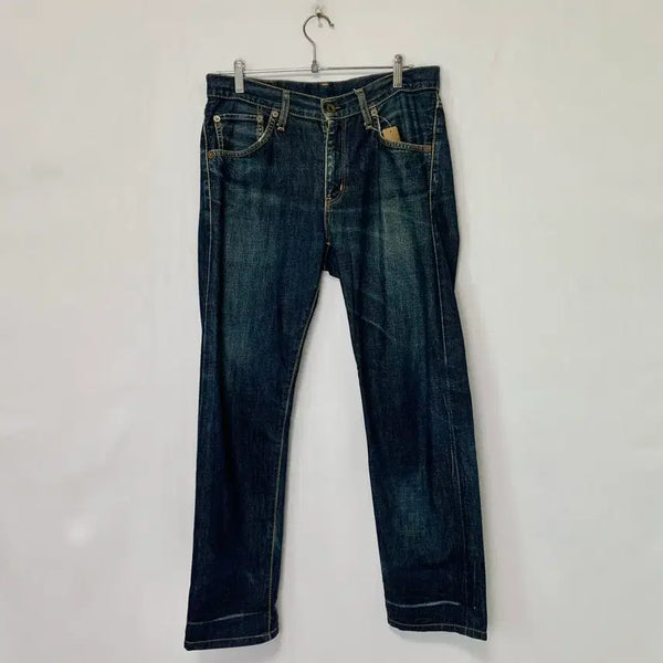 [BUNJANG] Edwin 505 Y2K Washed Denim Straight Fit Dark Blue Jeans 34 Inch / 에드윈 505 y2k 일자핏 워싱데님 다크 중청바지 34인치