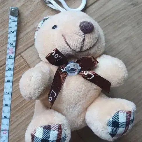 [BUNJANG] Beige Check Ribbon Teddy Bear Keychain / 베이지색 체크 리본 곰돌이 키링