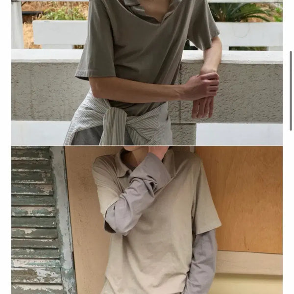[BUNJANG] Mudeul French Polo Clay Color T-Shirt / 머듈 프렌치 폴로 클레이 컬러