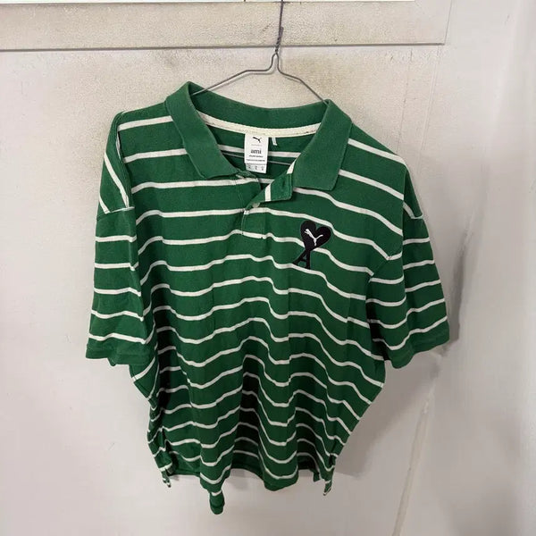 [BUNJANG] Puma x AMI Colorblock Collar T-Shirt Green / 퓨마 X 아미 카라넥 티셔츠