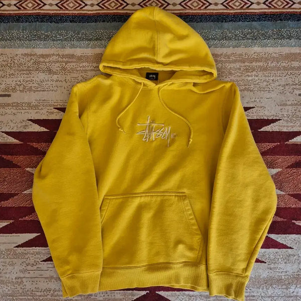 [BUNJANG] Stussy Stock Big Logo Yellow Hoodie M / 스투시 스탁 빅로고 옐로우 후드티 M(95)