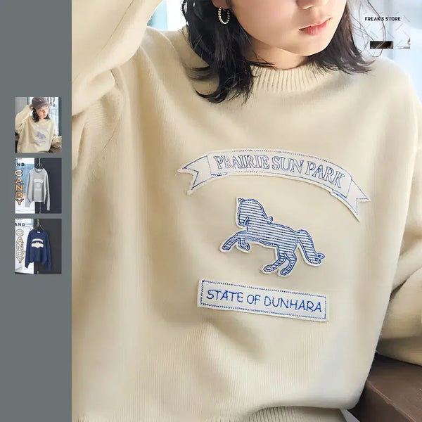 [BUNJANG] Freaks Store Animal Patch Embroidered Knit Pullover / 프릭스스토어 애니멀와펜 자수 니트풀오버