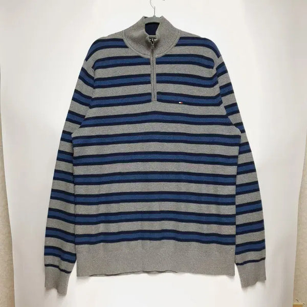 [BUNJANG] Tommy Hilfiger Cotton Cashmere Blend Striped Knit Half-Zip Sweater XL / 타미힐피거 면 캐시미어 혼방스트라이프 니트 반집업 XL